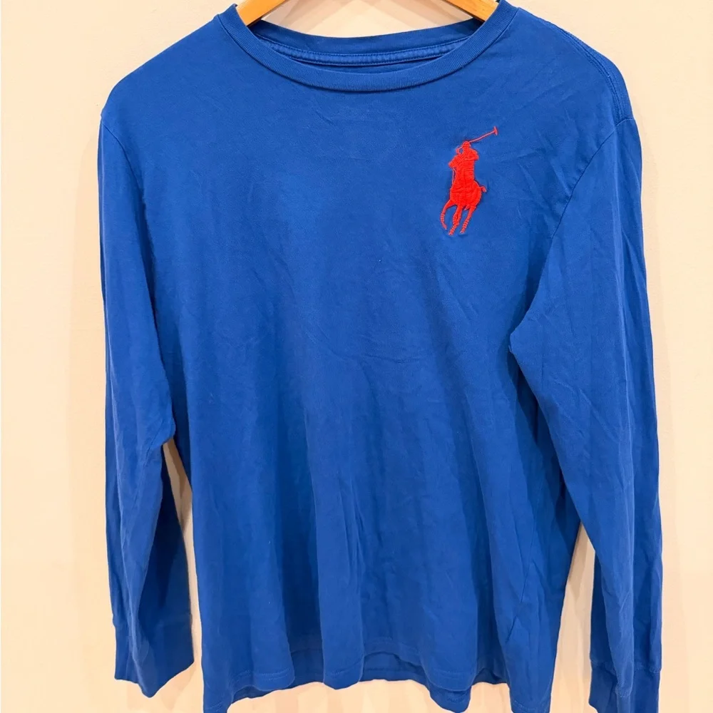 Polo Ralph Lauren Boys XL Blue‎ Long Sleeve Tee Red Big Pony #3 Logo